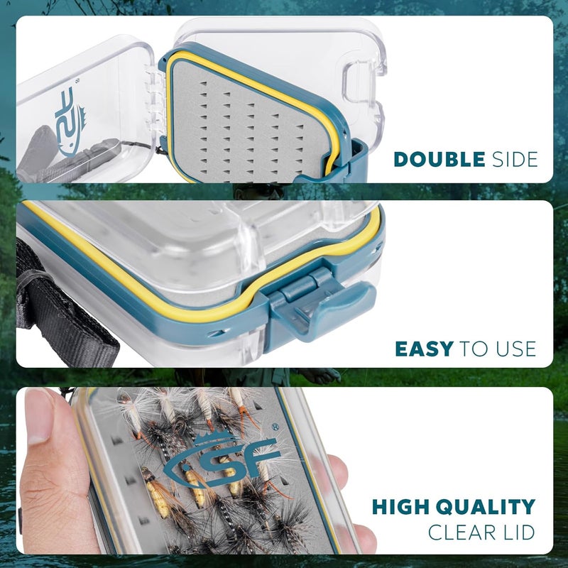 sf. Plastic Waterproof Pocket Fly Fishing Box Double Side Clear Lid Easy Grip Foam with Lanyard Mini Fly Box - Image 4